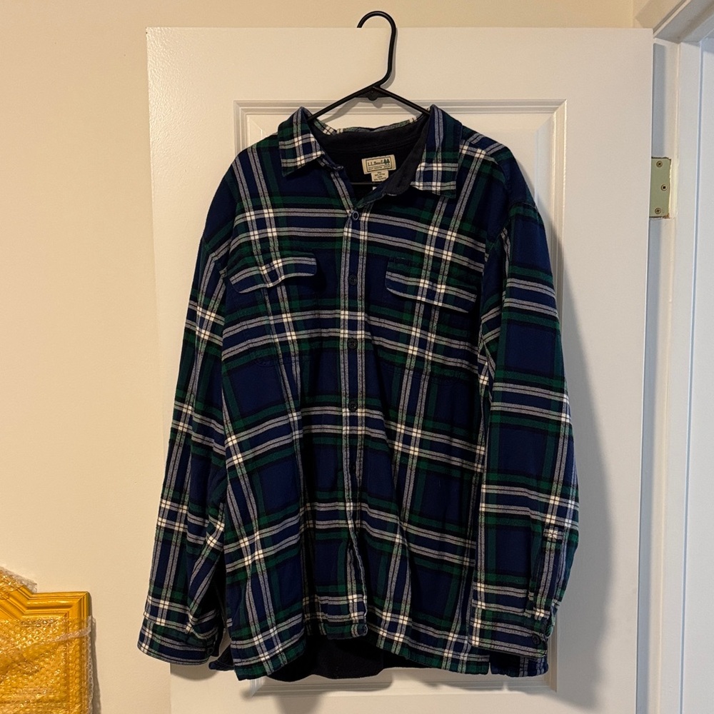 L.L. Bean Navy and Emerald Plaid Shirt
